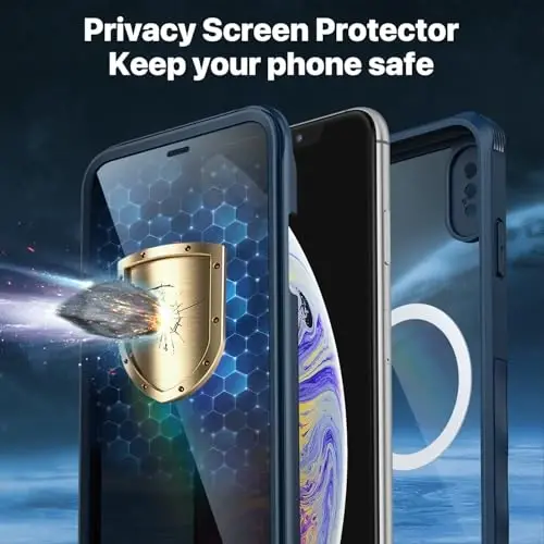 CENHUFO iPhone Xs Max Kılıf için Gizlilik Mıknatıslı, Tam Vücut Telefon Kılıfı Dahili 9H Temperli Cam Gizlilik Ekran Koruyucu [Magsafe ile Uyumlu] Darbeye Dayanıklı Koruyucu Tampon Şeffaf Kapak - Mavi - 5
