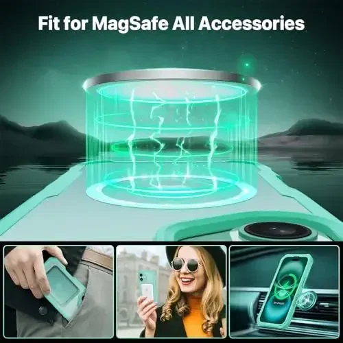 CENHUFO Magnetic Privacy for iPhone 16 Case [Compatible with Magsafe] Full Body Phone Case Built-in 9H Tempered Glass Privacy Screen Protector and Camera Lens Cover, Shockproof Bumper Clear -Green - 4