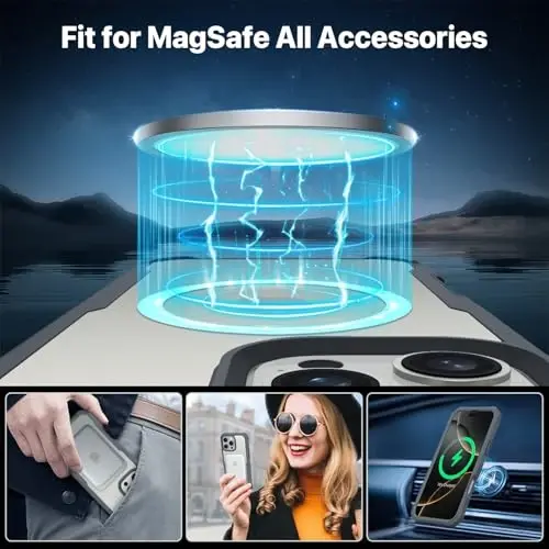 CENHUFO Magnetic Privacy for iPhone 16 Pro Case [Compatible with Magsafe] Full Body Phone Case Built-in 9H Tempered Glass Privacy Screen Protector and Camera Lens Cover, Shockproof Bumper - Gray - 5