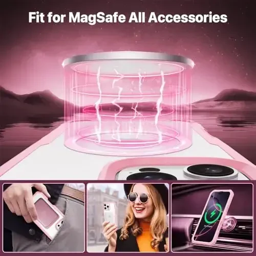 CENHUFO Magnetic Privacy for iPhone 16 Pro Case [Compatible with Magsafe] Full Body Phone Case Built-in 9H Tempered Glass Privacy Screen Protector and Camera Lens Cover, Shockproof Bumper - Pink - 4