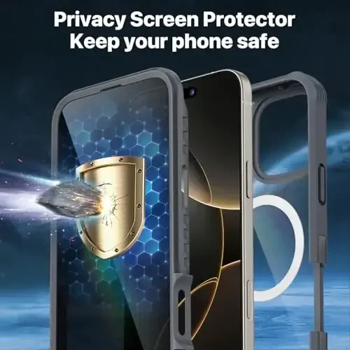 CENHUFO Magnetic Privacy for iPhone 16 Pro Max Case [Compatible with Magsafe] Full Body Phone Case Built-in 9H Tempered Glass Privacy Screen Protector Camera Lens Protector, Shockproof Cover - Gray - 4