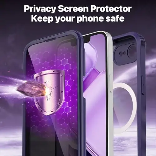 CENHUFO Magnetic Privacy for iPhone 16E Case [Compatible with Magsafe] Full Body Phone Case Built-in 9H Tempered Glass Privacy Screen Protector and Camera Protector, Shockproof Bumper Cover -Purple - 6