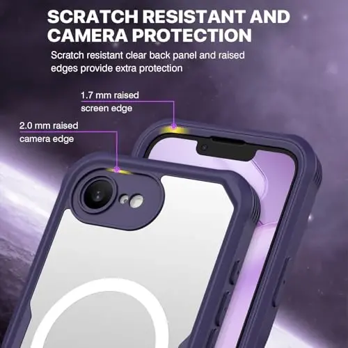 CENHUFO Magnetic Privacy for iPhone 16E Case [Magsafe bilan mos] To'liq korpusli telefon qutisi O'rnatilgan 9H temperli shisha maxfiylik ekrani himoyachisi va kamera himoyachisi, zarbga chidamli bamper qopqog'i - Binafsha - 7