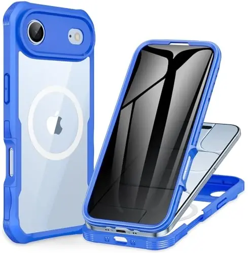 CENHUFO Magnetic Privacy for iPhone 17 Air Case [Compatible with Magsafe] Full Body Phone Case Built-in 9H Tempered Glass Privacy Screen Protector, Camera Protection Shockproof Bumper Cover -Blue - CENHUFO