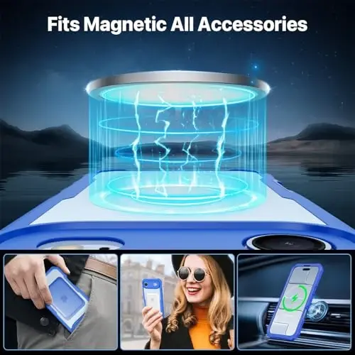CENHUFO Magnetic Privacy for iPhone 17 Air Case [Compatible with Magsafe] Full Body Phone Case Built-in 9H Tempered Glass Privacy Screen Protector, Camera Protection Shockproof Bumper Cover -Blue - 4