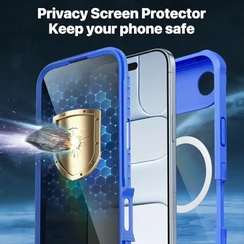 CENHUFO Magnetic Privacy for iPhone 17 Air Case [Compatible with Magsafe] Full Body Phone Case Built-in 9H Tempered Glass Privacy Screen Protector, Camera Protection Shockproof Bumper Cover -Blue - 5