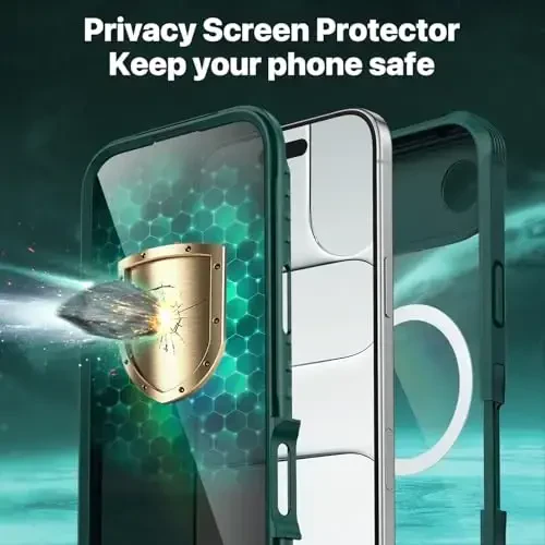 CENHUFO Magnetic Privacy for iPhone 17 Air Case [Compatible with Magsafe] Full Body Phone Case Built-in 9H Tempered Glass Privacy Screen Protector, Camera Protection Shockproof Bumper Cover -Green - 5