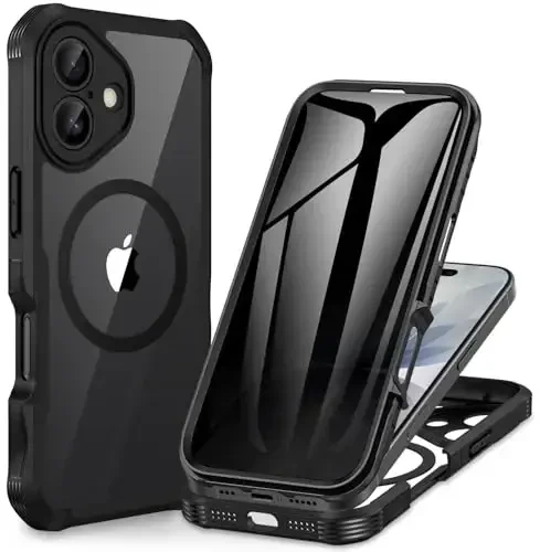 CENHUFO Magnetic Privacy for iPhone 17 Case [Compatible with Magsafe] Full Body Phone Case Built-in 9H Tempered Glass Privacy Screen Protector Camera Protection Shockproof Bumper Clear Cover -Black - CENHUFO