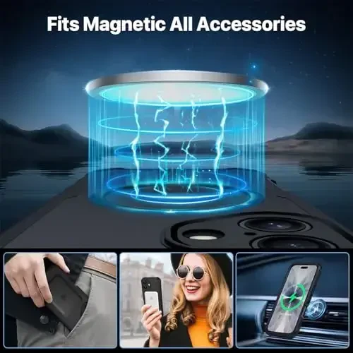 CENHUFO Magnetic Privacy for iPhone 17 Case [Compatible with Magsafe] Full Body Phone Case Built-in 9H Tempered Glass Privacy Screen Protector Camera Protection Shockproof Bumper Clear Cover -Black - 4