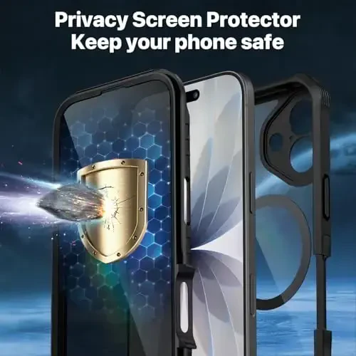 CENHUFO Magnetic Privacy for iPhone 17 Case [Compatible with Magsafe] Full Body Phone Case Built-in 9H Tempered Glass Privacy Screen Protector Camera Protection Shockproof Bumper Clear Cover -Black - 5