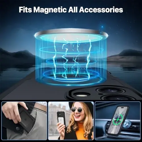 CENHUFO Magnetic Privacy for iPhone 17 Case [Compatible with Magsafe] Full Body Phone Case Built-in 9H Tempered Glass Privacy Screen Protector Camera Protection Shockproof Bumper Clear Cover -Black - 4