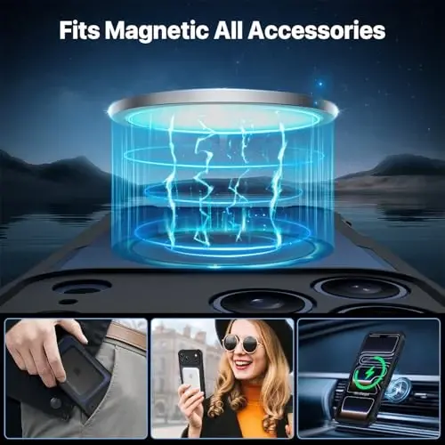 CENHUFO Magnetic Privacy for iPhone 17 Pro Case [Compatible with Magsafe] Full Body Phone Case Built-in 9H Tempered Glass Privacy Screen Protector, Camera Protection Shockproof Bumper Cover -Black - 4
