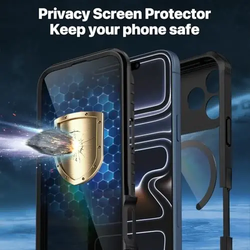 CENHUFO Magnetic Privacy for iPhone 17 Pro Case [Compatible with Magsafe] Full Body Phone Case Built-in 9H Tempered Glass Privacy Screen Protector, Camera Protection Shockproof Bumper Cover -Black - 5