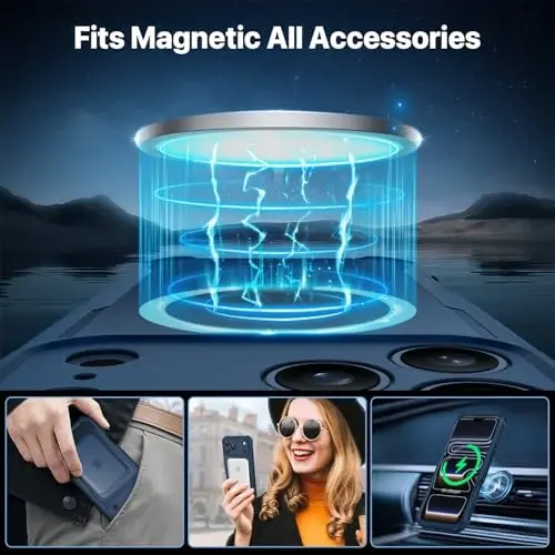 CENHUFO Magnetic Privacy for iPhone 17 Pro Case [Compatible with Magsafe] Full Body Phone Case Built-in 9H Tempered Glass Privacy Screen Protector, Camera Protection Shockproof Bumper Cover - Blue - 4