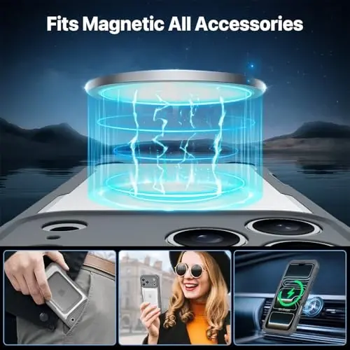 CENHUFO Magnetic Privacy for iPhone 17 Pro Case [Compatible with Magsafe] Full Body Phone Case Built-in 9H Tempered Glass Privacy Screen Protector, Camera Protection Shockproof Bumper Cover - Grey - 4