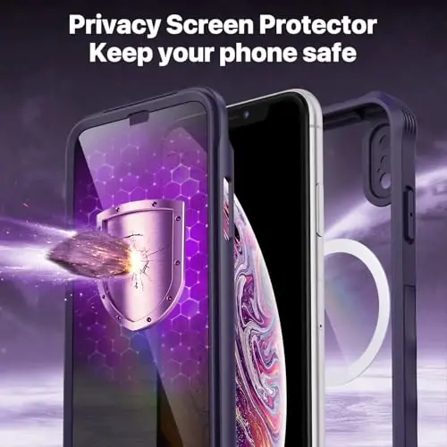CENHUFO Magnetic Privacy for iPhone X Case/iPhone Xs Case, Full Body Phone Case Built-in 9H Tempered Glass Privacy Screen Protector [Compatible with Magsafe] Shockproof Bumper Clear Cover -Purple - 3
