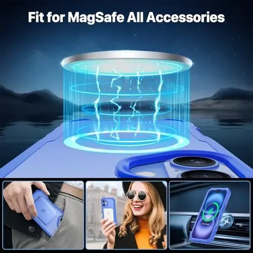 CENHUFO Магнитный чехол с защитой конфиденциальности для iPhone 16 Plus [Совместим с Magsafe] Цельный чехол со встроенным защитным экраном из закаленного стекла 9H и защитной линзой камеры, ударопрочный бампер — светло-голубой - 4