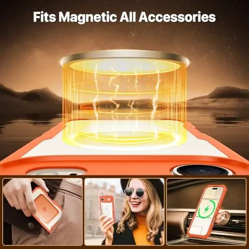 CENHUFO Магнитный чехол с защитой конфиденциальности для iPhone 17 Air [Совместимо с Magsafe], полноразмерный корпус со встроенным защитным экраном из закаленного стекла 9H, противоударный бампер с защитой камеры — оранжевый - 4