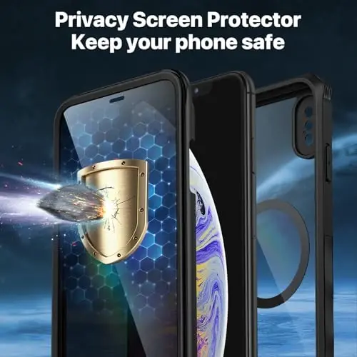 CENHUFO Магнитный чехол с защитой конфиденциальности для iPhone Xs Max, полноразмерный чехол для телефона со встроенным защитным экраном из закаленного стекла 9H с защитой конфиденциальности [Совместимость с Magsafe], ударопрочный защитный бампер, прозрачная крышка — черный - 5