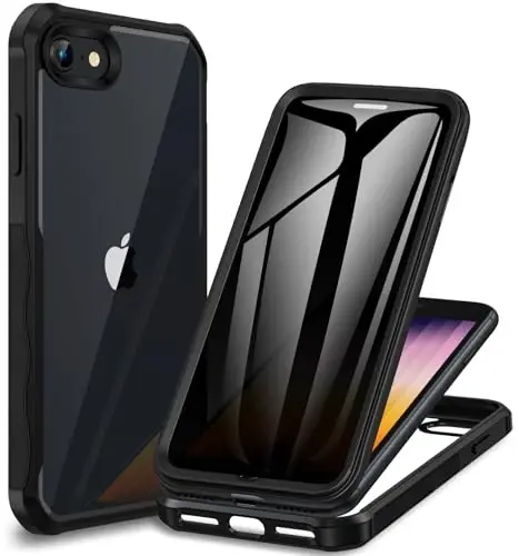 CENHUFO Privacy Case for iPhone SE 2022 3rd / iPhone SE 2020 2nd / iPhone 8/7, Full Body Phone Cover with Built-in 9H Tempered Glass Privacy Screen Protector, Anti Peep Shockproof Bumper - Black - 1