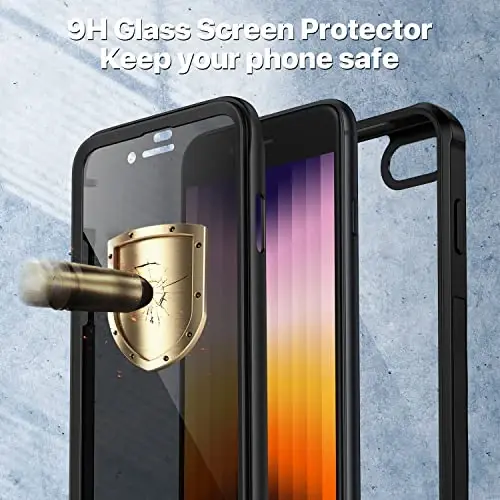 CENHUFO Privacy Case for iPhone SE 2022 3rd / iPhone SE 2020 2nd / iPhone 8/7, Full Body Phone Cover with Built-in 9H Tempered Glass Privacy Screen Protector, Anti Peep Shockproof Bumper - Black - 4