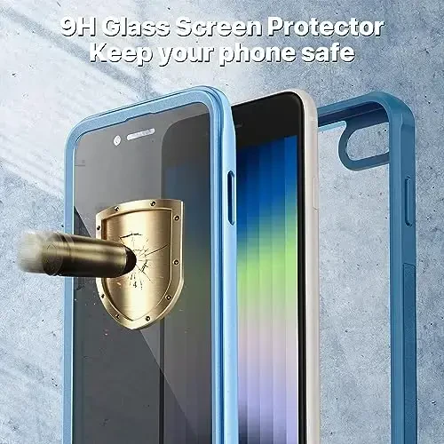 CENHUFO Privacy Case for iPhone SE 2022 3rd / iPhone SE 2020 2nd / iPhone 8/7, Full Body Phone Cover with Built-in 9H Tempered Glass Privacy Screen Protector, Anti Peep Shockproof Bumper - Blue - 3