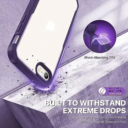 CENHUFO Privacy Case for iPhone SE 2022 3rd / iPhone SE 2020 2nd / iPhone 8/7, Full Body Phone Cover with Built-in 9H Tempered Glass Privacy Screen Protector, Anti Peep Shockproof Bumper - Purple - 4