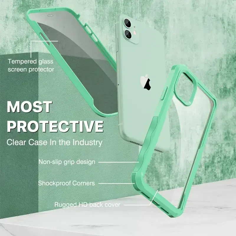 CENHUFO Privacy for iPhone 11 Case, Full Body Phone Case with Built-in 9H Tempered Glass Privacy Screen Protector and Camera Lens Protector, Anti Peep Spy Shockproof Bumper Clear Cover - Green - 3