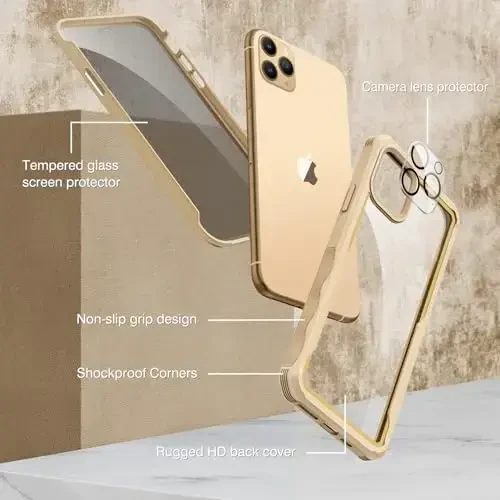 CENHUFO Privacy for iPhone 11 Pro Case, Full Body Phone Case with Built-in 9H Tempered Glass Privacy Screen Protector and Camera Lens Protector, Anti Peep Spy Shockproof Bumper Clear Cover - Beige - CENHUFO (1)
