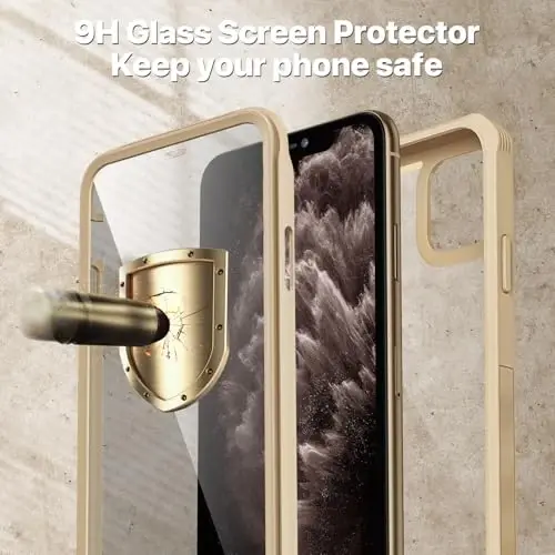 CENHUFO Privacy for iPhone 11 Pro Case, Full Body Phone Case with Built-in 9H Tempered Glass Privacy Screen Protector and Camera Lens Protector, Anti Peep Spy Shockproof Bumper Clear Cover - Beige - 3