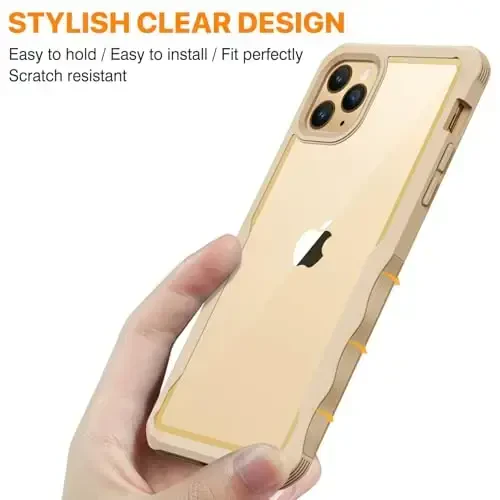 CENHUFO Privacy for iPhone 11 Pro Max Case, Full Body Phone Case with Built-in 9H Tempered Glass Privacy Screen Protector and Camera Lens Protector, Anti Peep Shockproof Bumper Clear Cover - Beige - 5