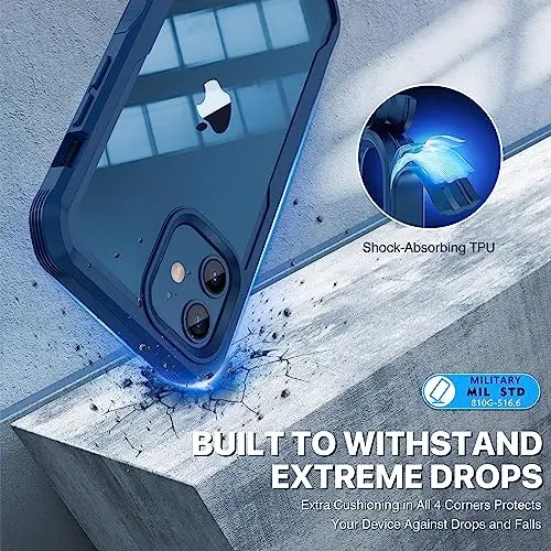 CENHUFO Privacy for iPhone 12 Case/iPhone 12 Pro Case, Full Body Phone Case with Built-in 9H Tempered Glass Privacy Screen Protector and Camera Lens Protector, Shockproof Bumper Clear Cover -Blue - 4