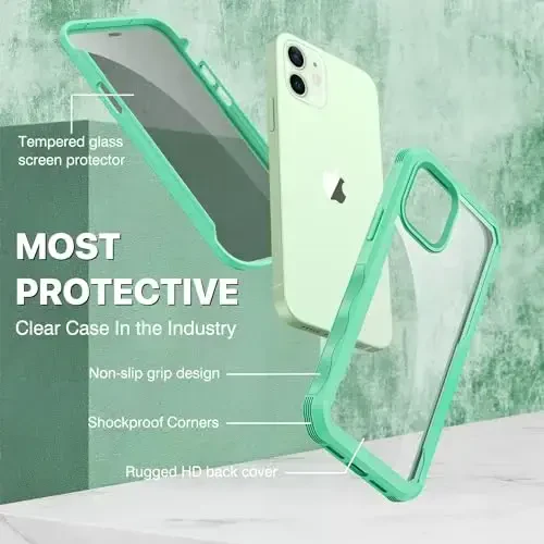 CENHUFO Privacy for iPhone 12 Case/iPhone 12 Pro Case, Full Body Phone Case with Built-in 9H Tempered Glass Privacy Screen Protector and Camera Lens Protector, Shockproof Bumper Clear Cover -Green - 3