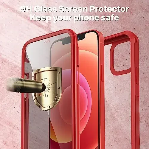 CENHUFO Privacy for iPhone 12 Case/iPhone 12 Pro Case, Full Body Phone Case with Built-in 9H Tempered Glass Privacy Screen Protector and Camera Lens Protector, Shockproof Bumper Clear Cover -Red - 3