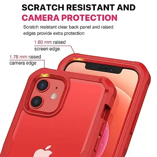 CENHUFO Privacy for iPhone 12 Case/iPhone 12 Pro Case, Full Body Phone Case with Built-in 9H Tempered Glass Privacy Screen Protector and Camera Lens Protector, Shockproof Bumper Clear Cover -Red - 5