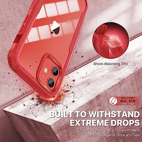 CENHUFO Privacy for iPhone 12 Case/iPhone 12 Pro Case, Full Body Phone Case with Built-in 9H Tempered Glass Privacy Screen Protector and Camera Lens Protector, Shockproof Bumper Clear Cover -Red - 4