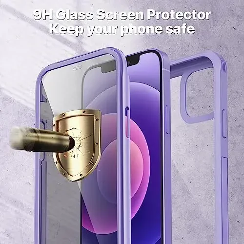 CENHUFO Privacy for iPhone 12 Case/iPhone 12 Pro Case, Full Body Phone Case with Built-in Tempered Glass Privacy Screen Protector and Camera Lens Protector, Shockproof Bumper Clear Cover -Purple - 3