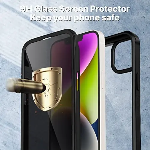 CENHUFO Privacy for iPhone 14 Case/iPhone 13 Case, Full Body Phone Case with Built-in 9H Tempered Glass Privacy Screen Protector and Camera Lens Protector, Shockproof Bumper Clear Cover - Black - 4