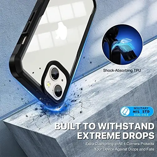 CENHUFO Privacy for iPhone 14 Case/iPhone 13 Case, Full Body Phone Case with Built-in 9H Tempered Glass Privacy Screen Protector and Camera Lens Protector, Shockproof Bumper Clear Cover - Black - 5