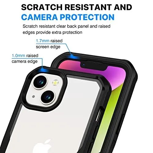 CENHUFO Privacy for iPhone 14 Case/iPhone 13 Case, Full Body Phone Case with Built-in 9H Tempered Glass Privacy Screen Protector and Camera Lens Protector, Shockproof Bumper Clear Cover - Black - 6