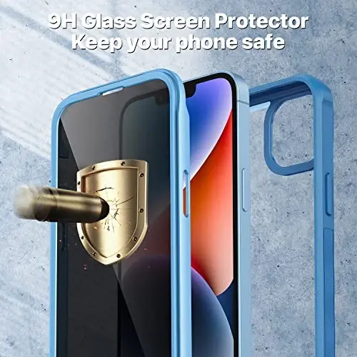 CENHUFO Privacy for iPhone 14 Case/iPhone 13 Case, Full Body Phone Case with Built-in 9H Tempered Glass Privacy Screen Protector and Camera Lens Protector, Shockproof Bumper Clear Cover - Blue - 4