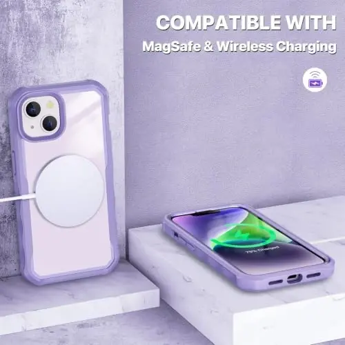 CENHUFO Privacy for iPhone 14 Case/iPhone 13 Case, Full Body Phone Case with Built-in 9H Tempered Glass Privacy Screen Protector and Camera Lens Protector, Shockproof Bumper Clear Cover - Purple - 6