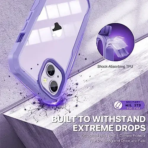 CENHUFO Privacy for iPhone 14 Plus Case, Full Body Phone Case with Built-in 9H Tempered Glass Privacy Screen Protector and Camera Lens Protector, Anti Peep Shockproof Bumper Clear Cover - Purple - 5