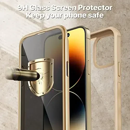 CENHUFO Privacy for iPhone 14 Pro Case, Full Body Phone Case with Built-in 9H Tempered Glass Privacy Screen Protector and Camera Lens Protector, Anti Peep Spy Shockproof Bumper Clear Cover - Beige - 4
