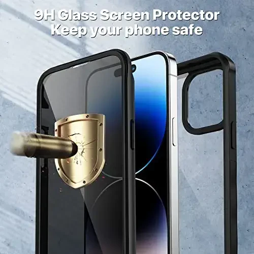 CENHUFO Privacy for iPhone 14 Pro Case, Full Body Phone Case with Built-in 9H Tempered Glass Privacy Screen Protector and Camera Lens Protector, Anti Peep Spy Shockproof Bumper Clear Cover - Black - 4