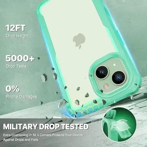 CENHUFO Privacy for iPhone 15 Case, Full Body Phone Case with Built-in 9H Tempered Glass Privacy Screen Protector and Camera Lens Protector, Anti Peep Spy Shockproof Bumper Clear Cover - Green - 5