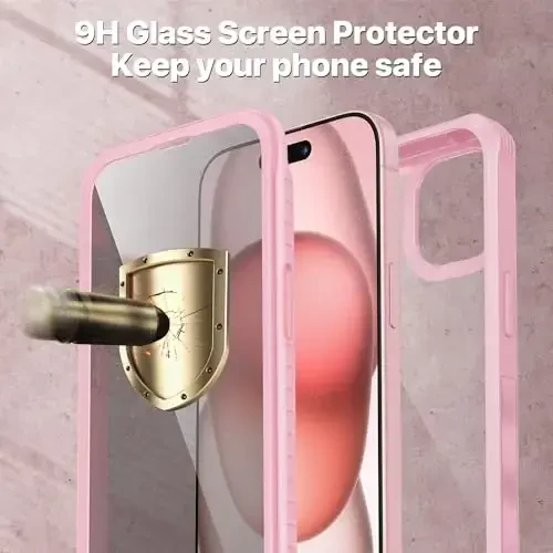 CENHUFO Privacy for iPhone 15 Case, Full Body Phone Case with Built-in 9H Tempered Glass Privacy Screen Protector and Camera Lens Protector, Anti Peep Spy Shockproof Bumper Clear Cover - Pink - 4