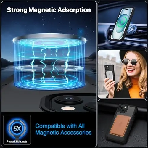 CENHUFO Privacy for iPhone 15 Plus Case, Full Body Phone Case [Compatible with Magsafe] Built-in 9H Tempered Glass Privacy Screen Protector and Magnetic Ring Stand, Clear Camera Lens Cover - Black - 5