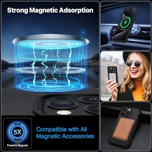 CENHUFO Privacy for iPhone 15 Pro Case, Full Body Phone Case [Compatible with Magsafe] Built-in 9H Tempered Glass Privacy Screen Protector and Magnetic Ring Stand, Clear Camera Lens Cover - Black - 4