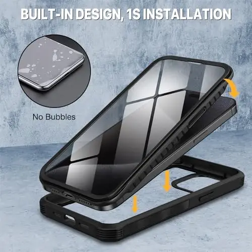 CENHUFO Privacy for iPhone 15 Pro Case, Full Body Phone Case with Built-in 9H Tempered Glass Privacy Screen Protector and Camera Lens Protector, Anti Peep Spy Shockproof Bumper Clear Cover - Black - 2